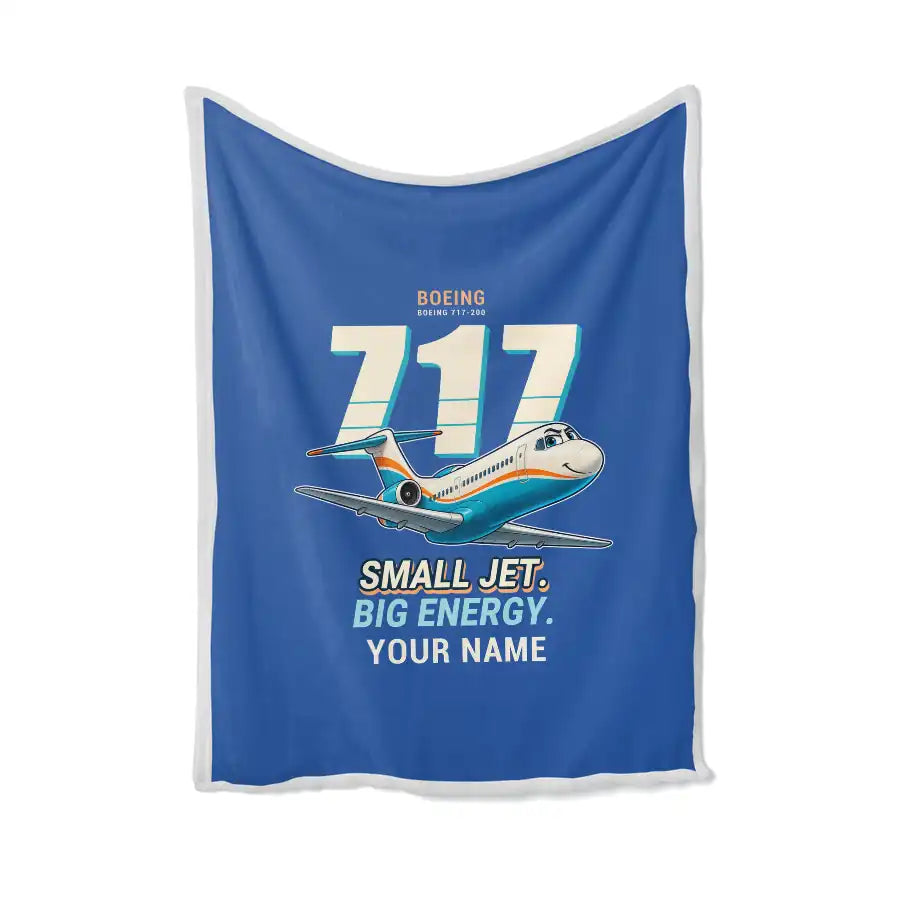 Boeing 717-200 - Cartoon + Name - Blanket - Blue