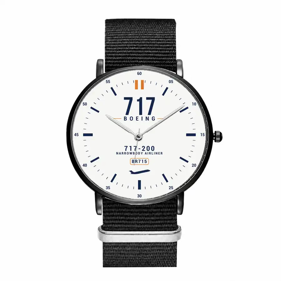 Boeing 717-200 - Classic - White - Slim Leather - Black and Black Nylon Strap