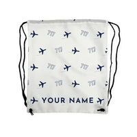 Thumbnail for Boeing 717-200 - Drawstring Bag - 3D Pattern + Name - White