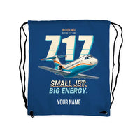 Thumbnail for Boeing 717-200 - Drawstring Bag - Cartoon + Name - Blue