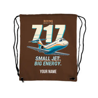 Thumbnail for Boeing 717-200 - Drawstring Bag - Cartoon + Name - Brown