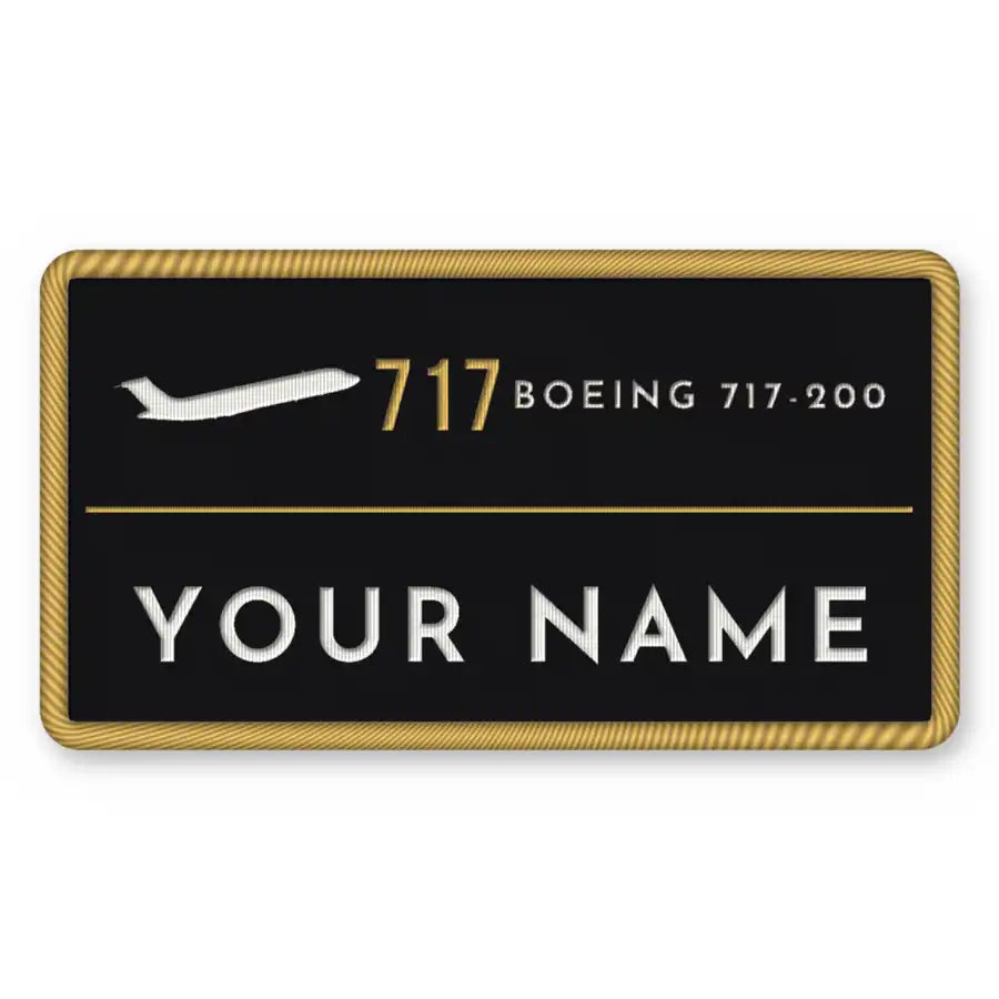 Boeing 717-200 Patches - Rectangle + Name - Black Gold