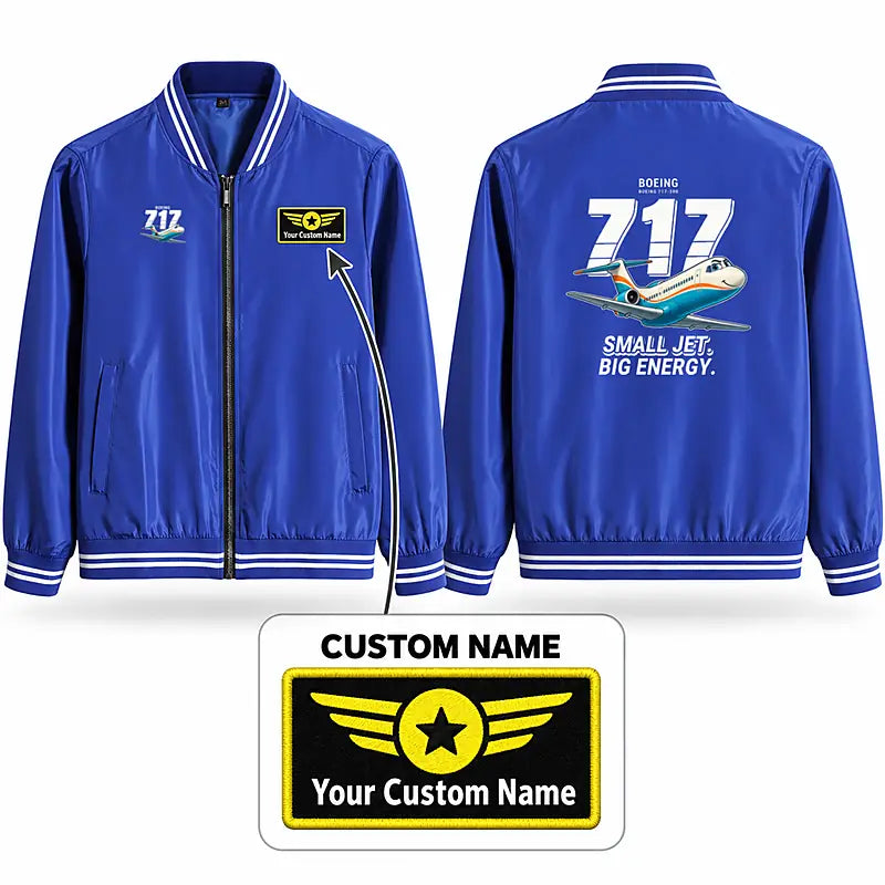 Boeing 717-200 Stylish Jackets - Baseball Collar - Cartoon + Name - Royal Blue