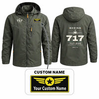 Thumbnail for Boeing 717-200 Stylish Jackets - Hooded Windbreaker - Heritage + Name - Olive Green