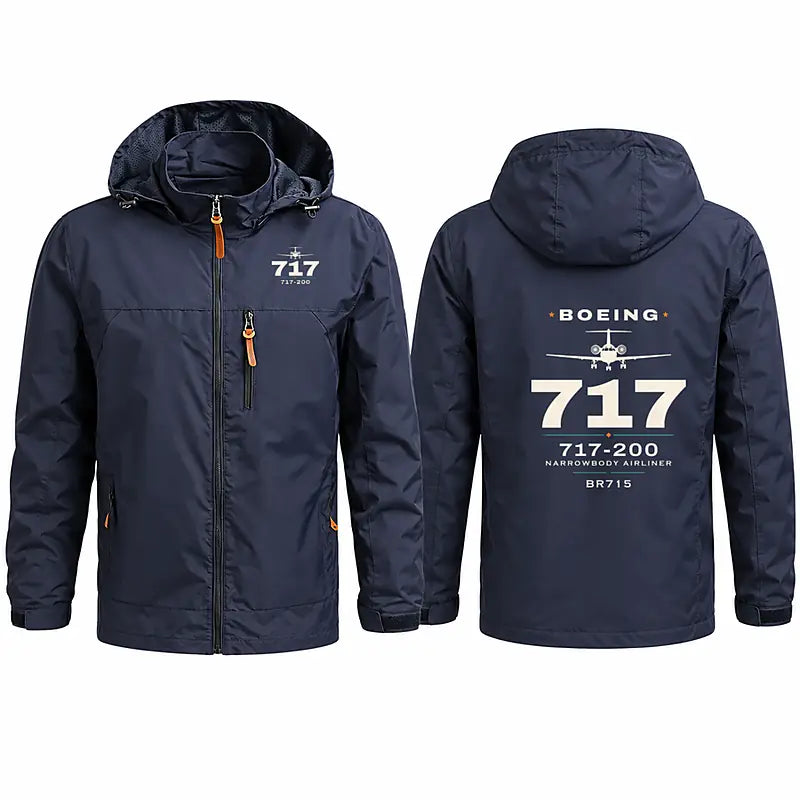 Boeing 717-200 Stylish Jackets - Hooded Windbreaker - Heritage - Navy Blue