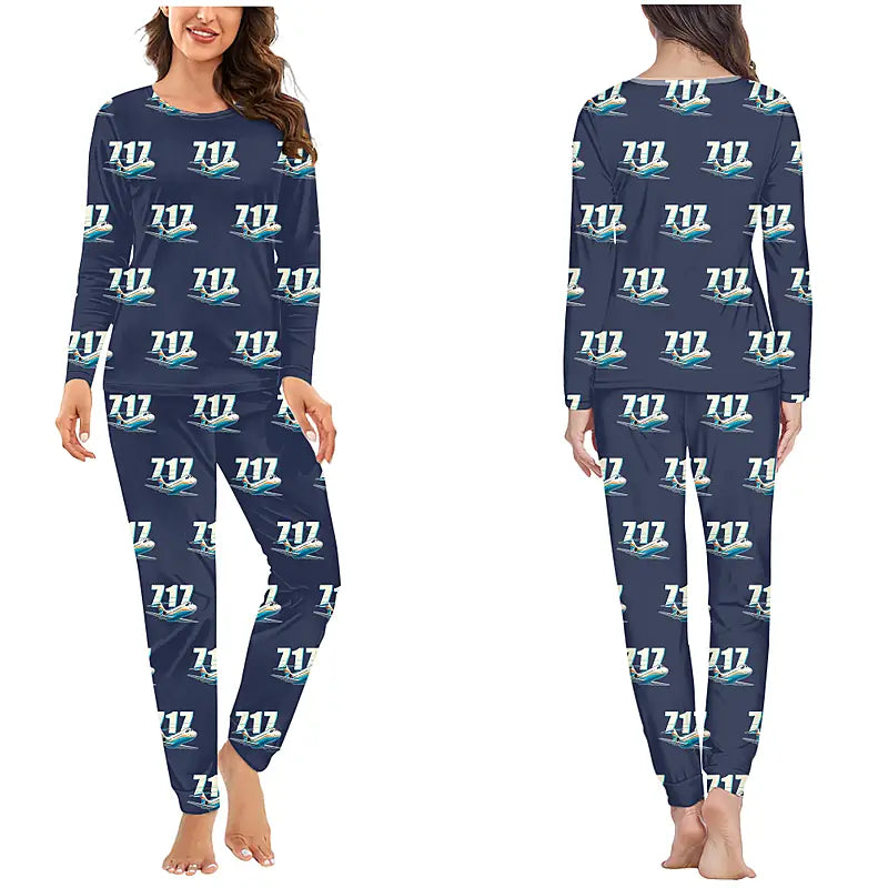 Boeing 717-200 - Women Pajamas - Cartoon Pattern - Navy Blue