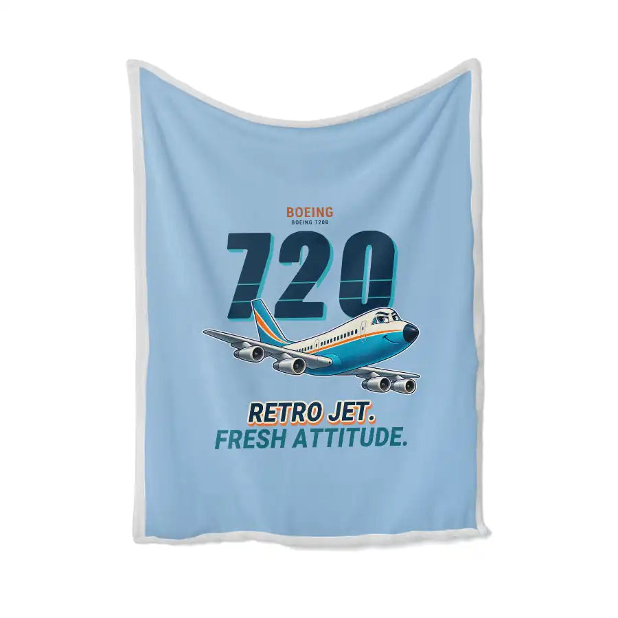 Boeing 720B - Cartoon - Blanket - Light Blue