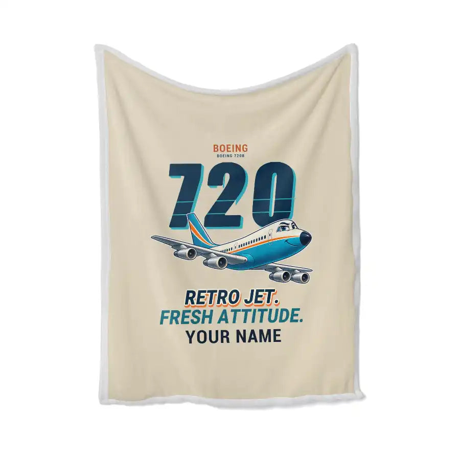Boeing 720B - Cartoon + Name - Blanket - Beige