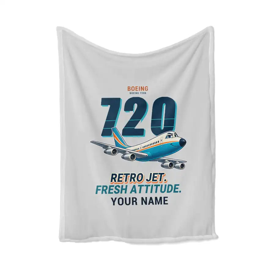 Boeing 720B - Cartoon + Name - Blanket - Light Gray