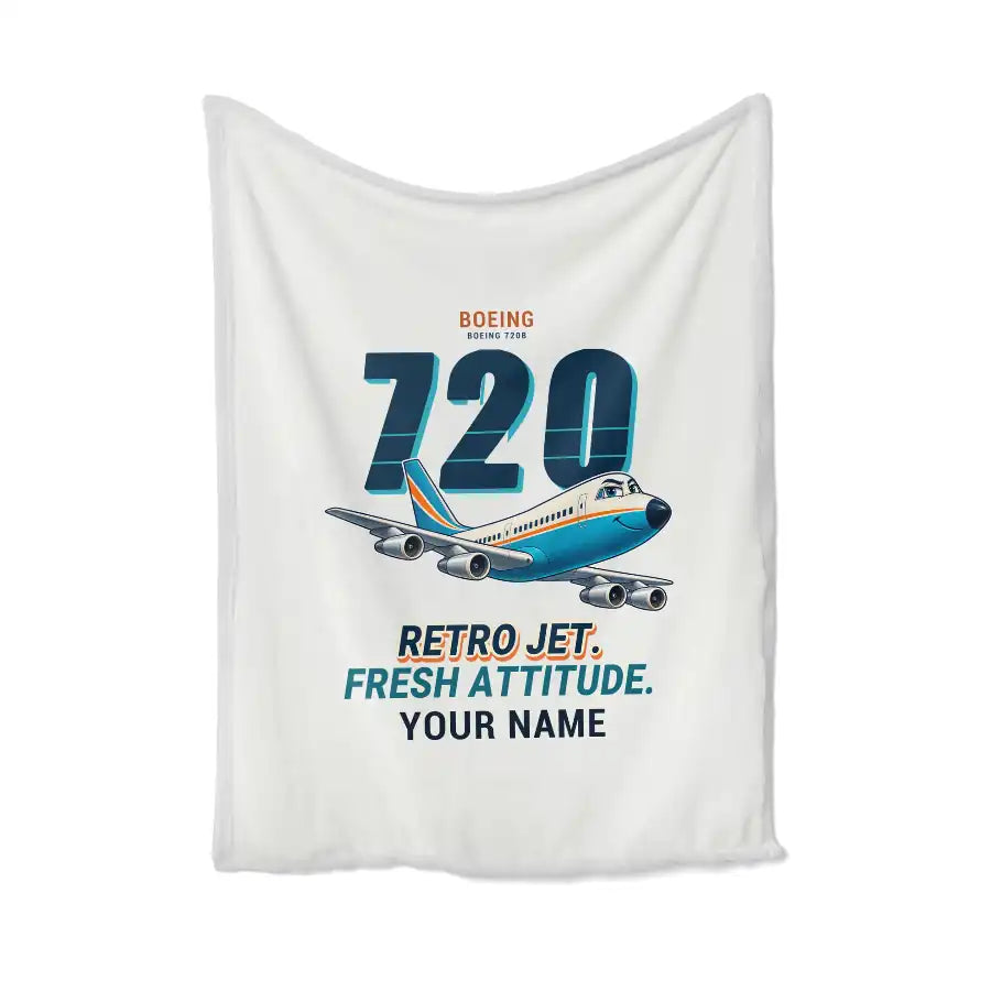 Boeing 720B - Cartoon + Name - Blanket - White