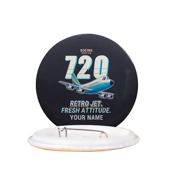 Boeing 720B - Cartoon + Name - Pin - Black