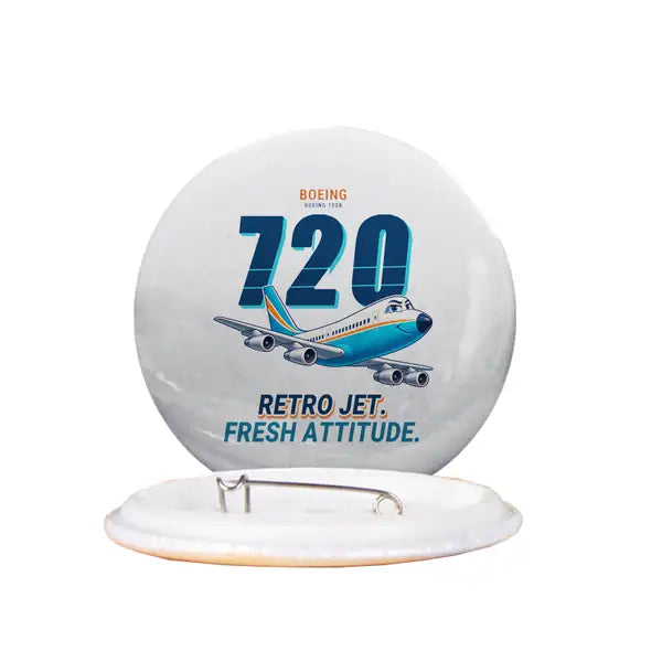 Boeing 720B - Cartoon - Pin - White