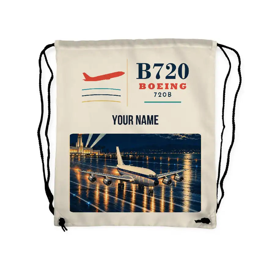 Boeing 720B - Drawstring Bag - Classic + Name - Beige