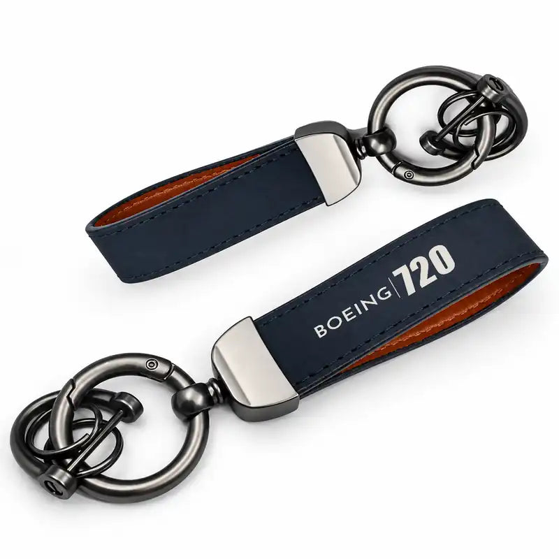 Boeing 720B - Leather Key Chain - Horseshoe Buckle - Tag - Navy Blue