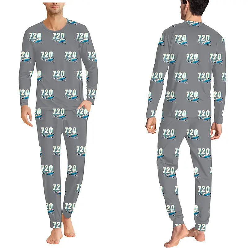 Boeing 720B - Men Pajamas - Cartoon Pattern - Gray