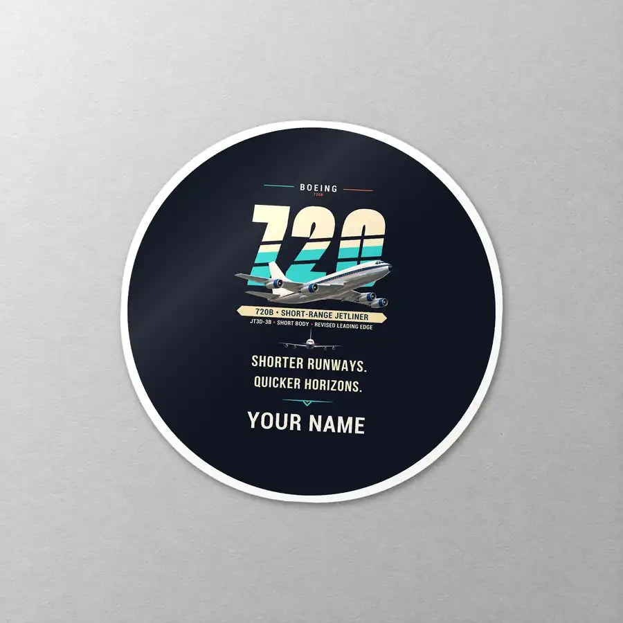 Boeing 720B - Original + Name - Circle Sticker - Close-up