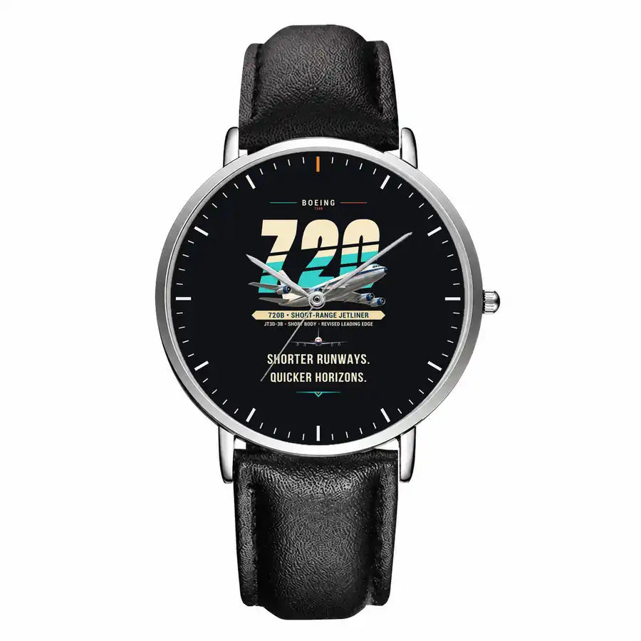 Boeing 720B - Original - Slim Leather - Silver and Black Leather Strap