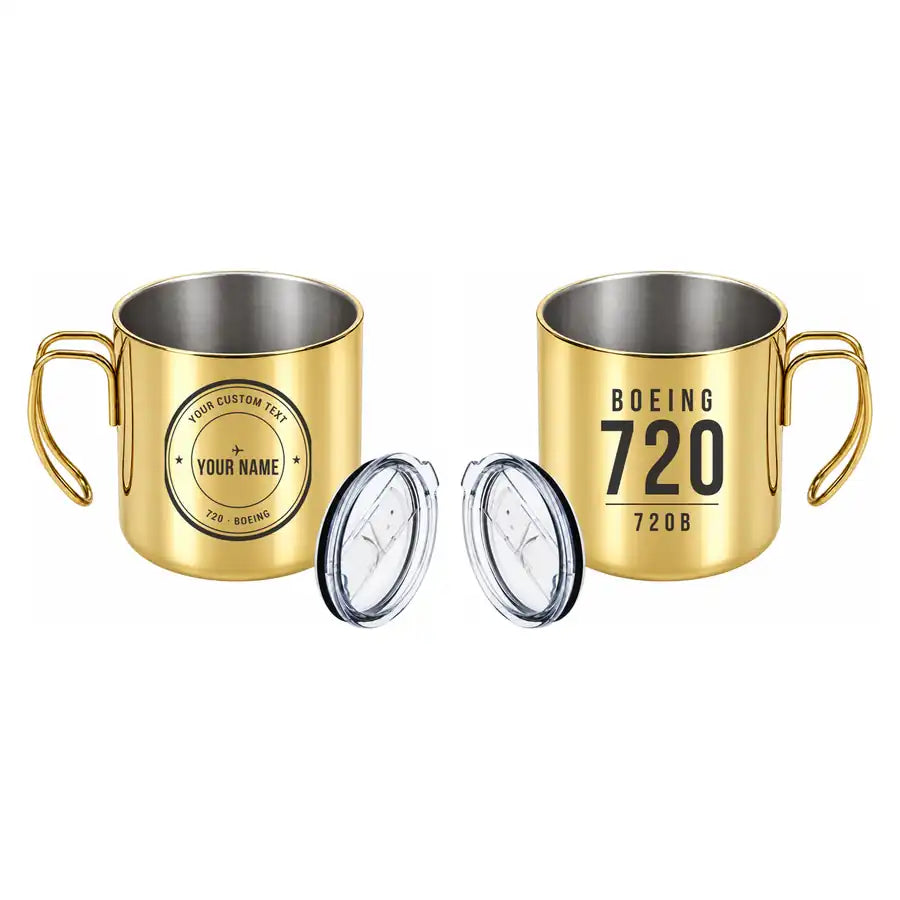Boeing 720B - Portable Mug - Tag + Name - Gold