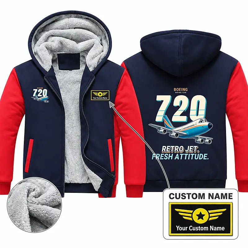 Boeing 720B Zipped Sweatshirts - Cartoon + Name - Navy & Red
