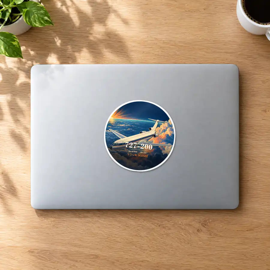 Boeing 727-200 - 3D + Name - Circle Sticker - MacBook