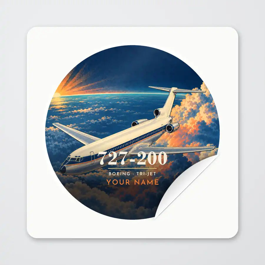 Boeing 727-200 - 3D + Name - Circle Sticker - Peel
