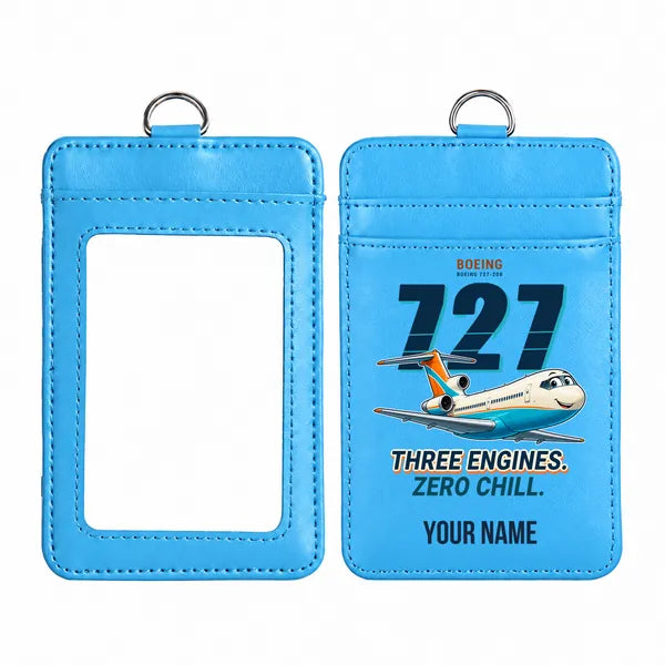 Boeing 727-200 - Cartoon - ID Card Holder - Blue + Name