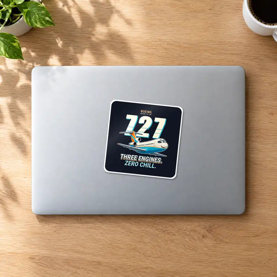 Boeing 727-200 - Cartoon - Square Sticker - MacBook