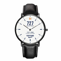 Thumbnail for Boeing 727-200 - Classic - White + Name - Slim Leather - Black and Black Leather Strap