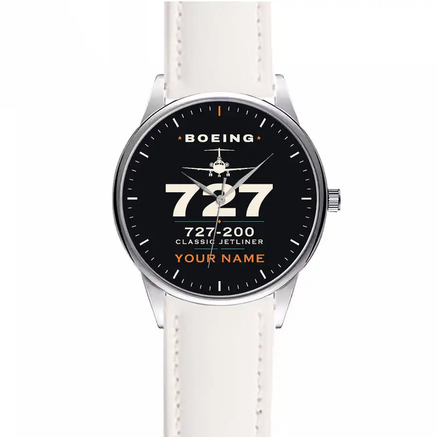 Boeing 727-200 - Heritage + Name - Leather Strap - White Leather Strap
