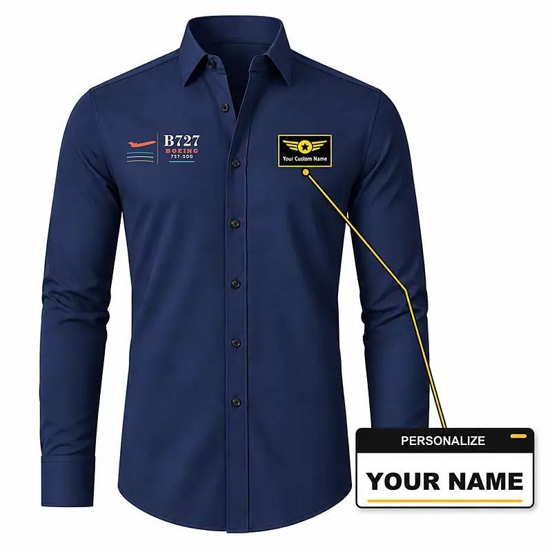 Boeing 727-200 - Long Sleeve Shirt - Poster - Dark Blue + NAME