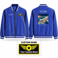 Thumbnail for Boeing 727-200 Stylish Jackets - Baseball Collar - Poster + Name - Royal Blue