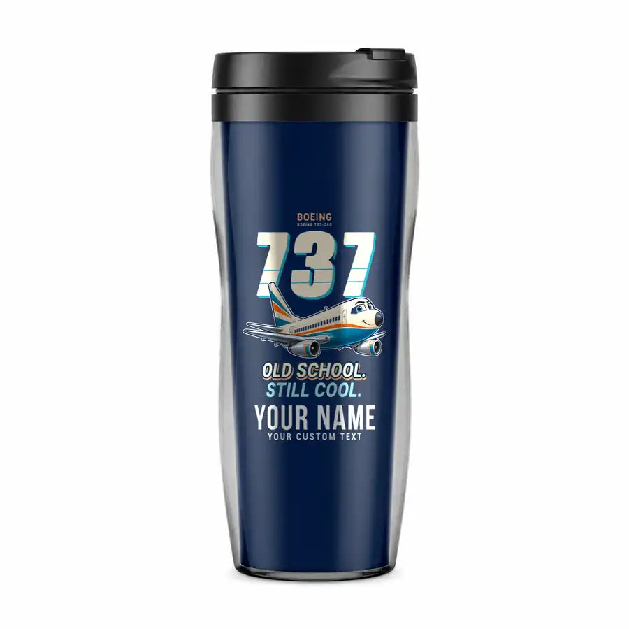 Boeing 737-200 - Cartoon + Name - Plastic (No Holder) - Dark Blue