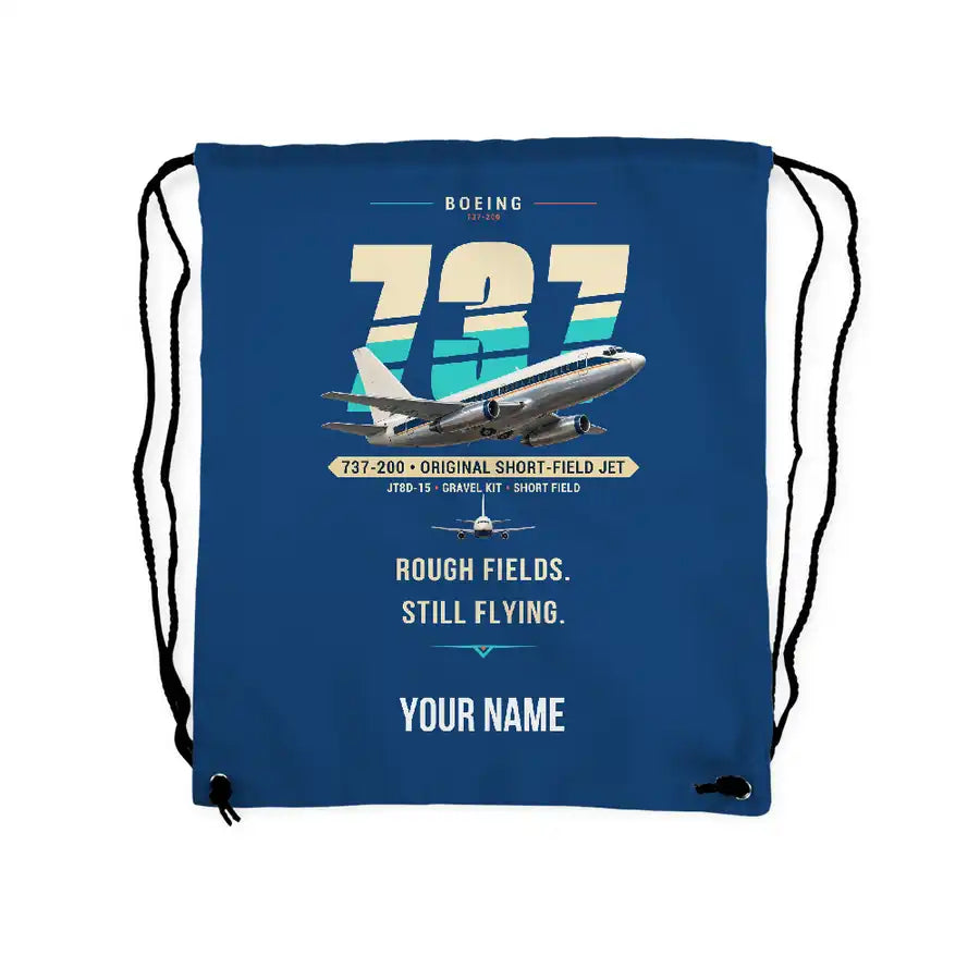 Boeing 737-200 - Drawstring Bag - Original + Name - Blue