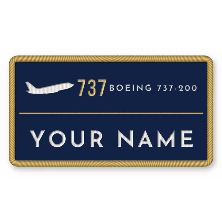 Boeing 737-200 Patches - Rectangle + Name - Navy Gold