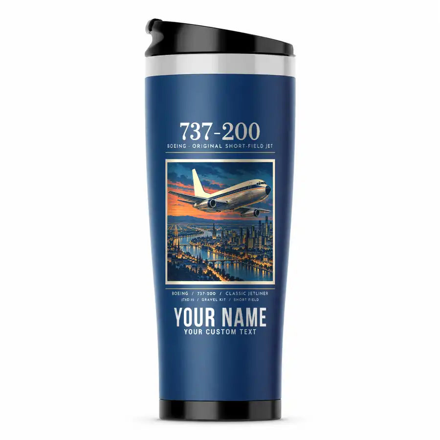 Boeing 737-200 - Poster + Name - Stainless Steel (No Holder) - Blue