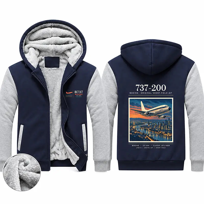 Boeing 737-200 Zipped Sweatshirts - Poster - Navy & Gray