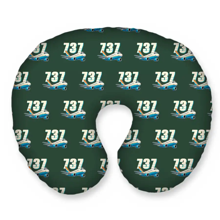 Boeing 737-300 Classic - Cartoon Seamless - Travel Pillow - Alpine Green