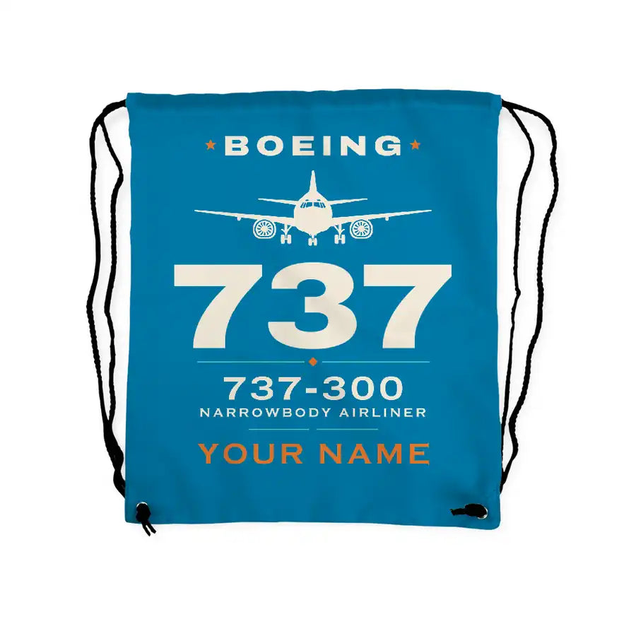 Boeing 737-300 Classic - Drawstring Bag - Heritage + Name - Light Blue