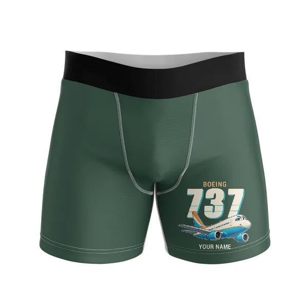 Boeing 737-300 Classic - Men Boxers - Cartoon + Name - Dark Green