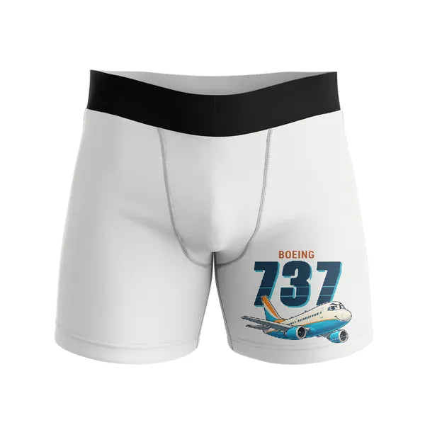 Boeing 737-300 Classic - Men Boxers - Cartoon - White