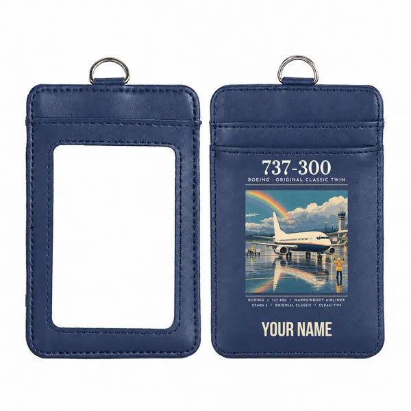 Boeing 737-300 Classic - Poster - ID Card Holder - Navy Blue + Name