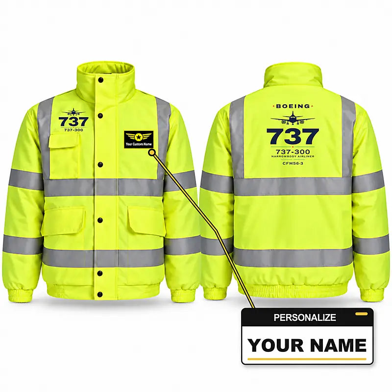Boeing 737-300 Classic Reflective Winter Jackets - Heritage + Name - Fluorescent Yellow