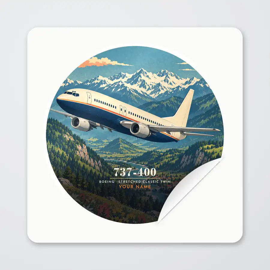 Boeing 737-400 Classic - 3D + Name - Circle Sticker - Peel