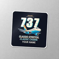 Thumbnail for Boeing 737-400 Classic - Cartoon + Name - Square Sticker - Close-up