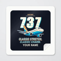 Thumbnail for Boeing 737-400 Classic - Cartoon + Name - Square Sticker - Peel