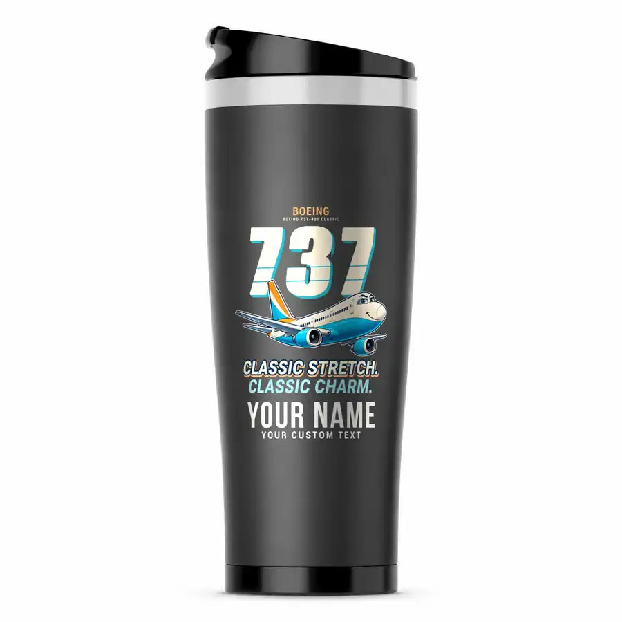 Boeing 737-400 Classic - Cartoon + Name - Stainless Steel (No Holder) - Gray