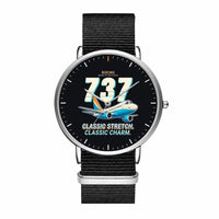 Thumbnail for Boeing 737-400 Classic - Cartoon - Slim Leather - Silver and Black Nylon Strap