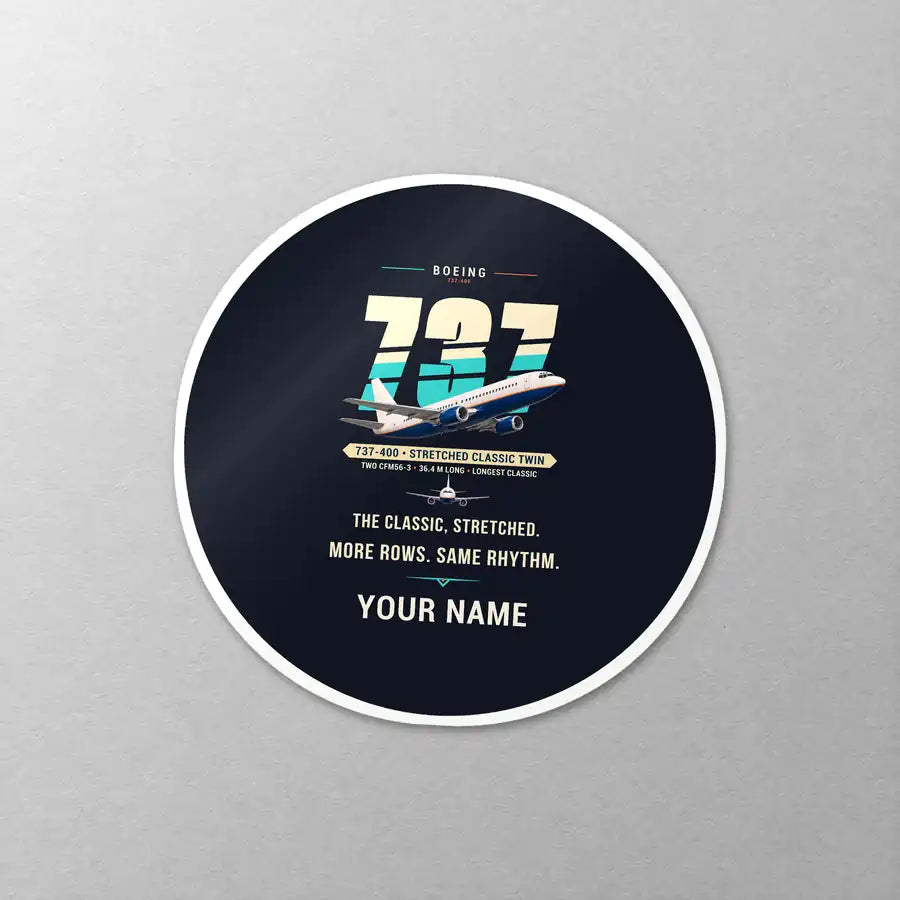 Boeing 737-400 Classic - Original + Name - Circle Sticker - Close-up