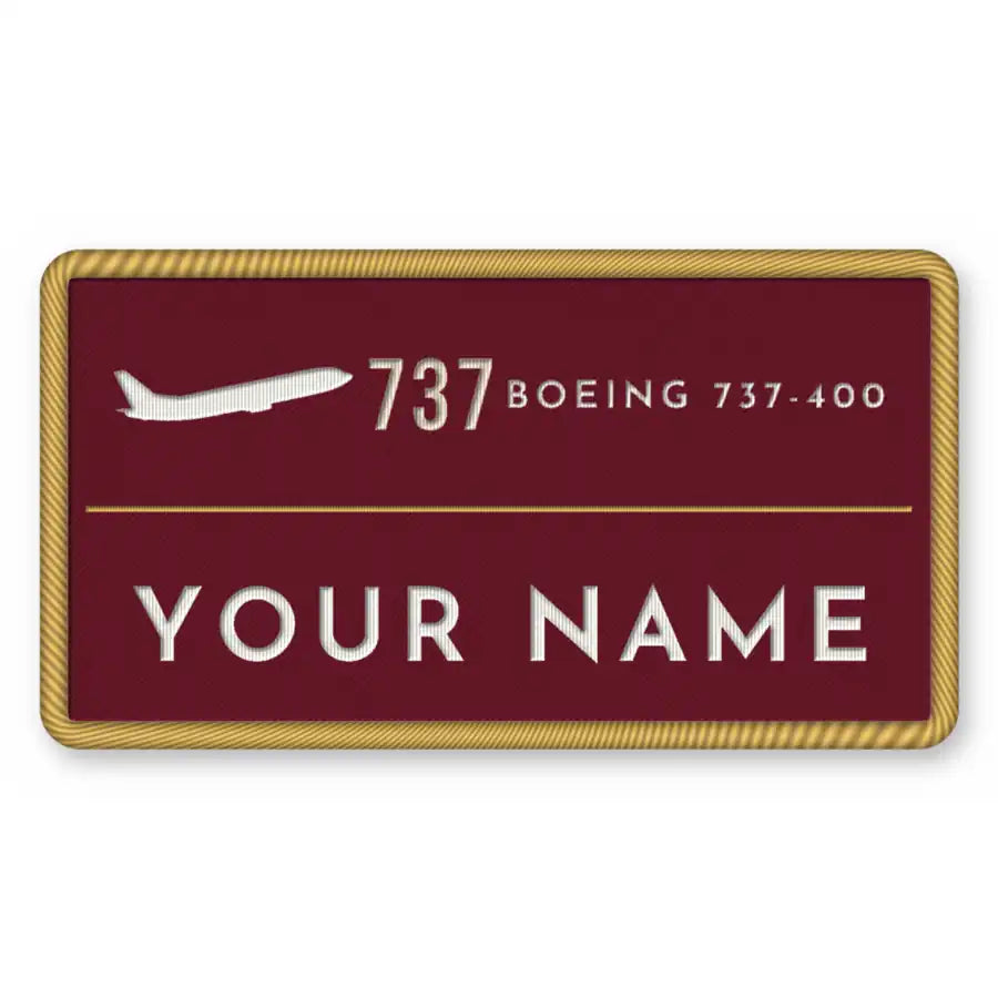 Boeing 737-400 Classic Patches - Rectangle + Name - Burgundy Cream
