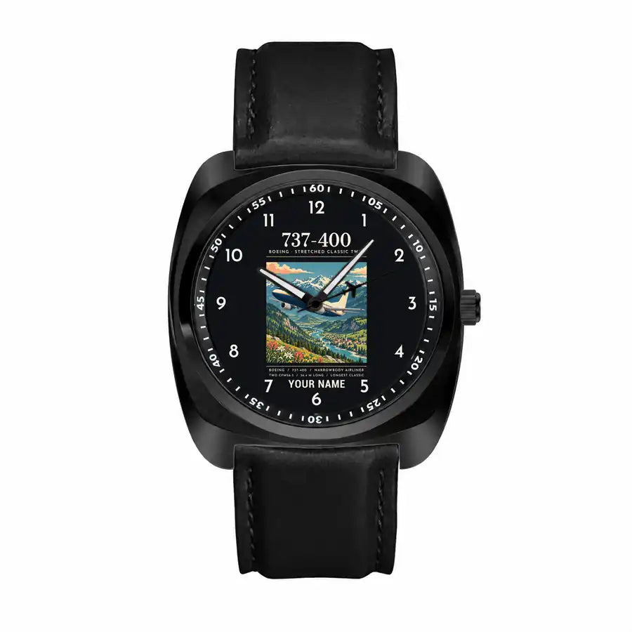 Boeing 737-400 Classic - Poster + Name - Luxury Cushion - Black and Black Strap